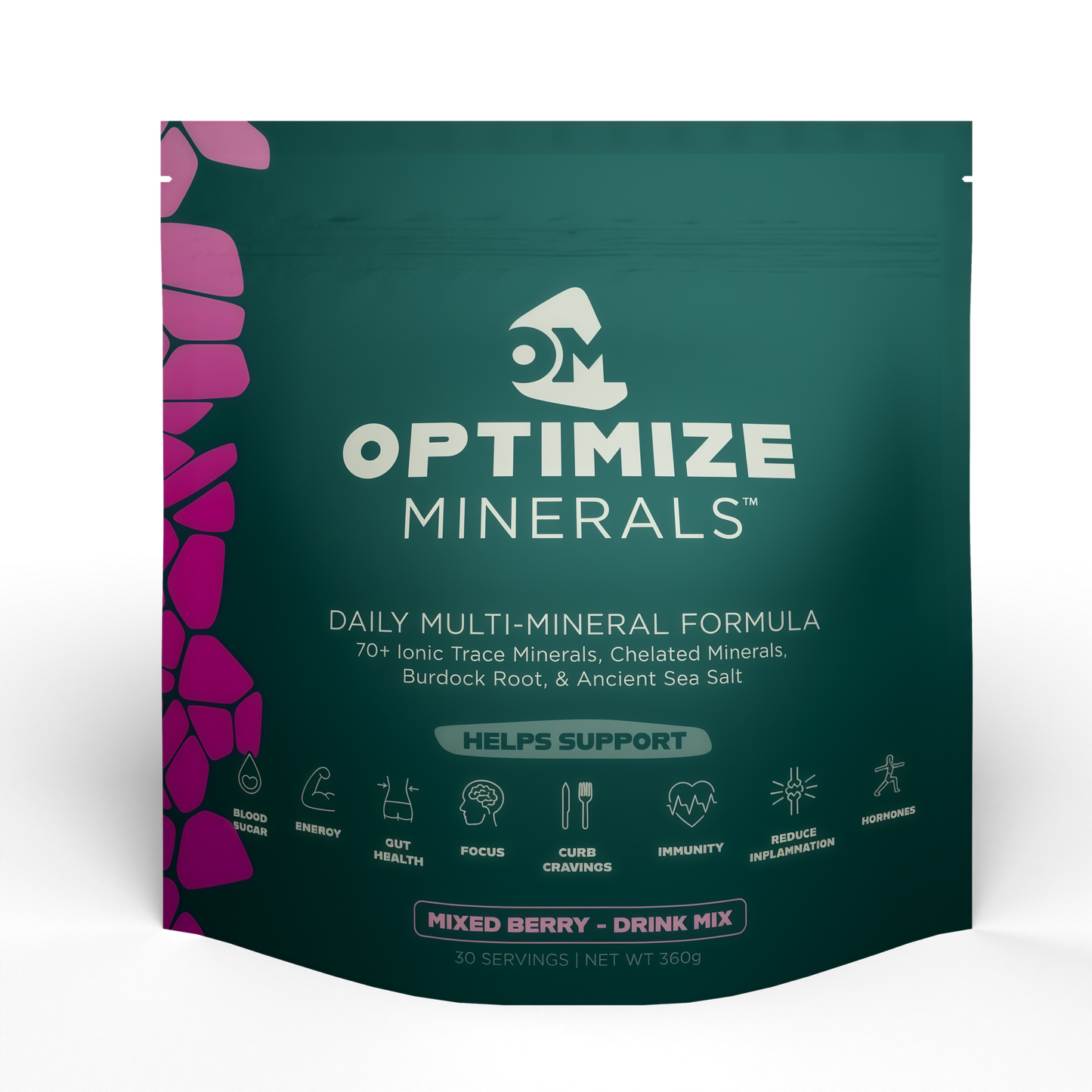 Optimize Minerals Multi Mineral Daily Formula – Magnesium, Electrolytes & Trace Mineral Supplement Powder - Gluten Free Vitamins Drink - Mixed Berry, 30 Servings